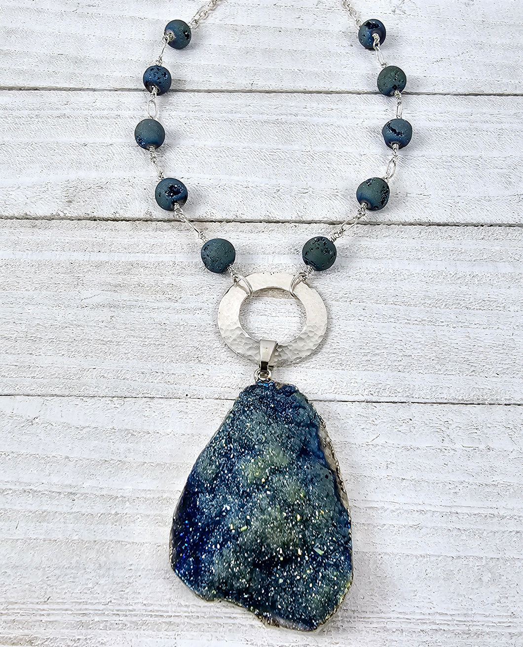 Blue Druzy Circle Necklace