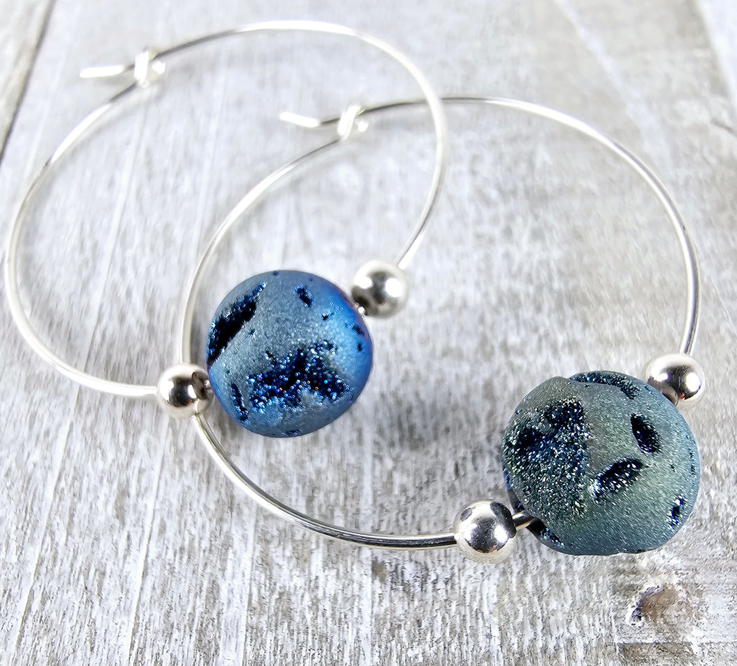 Blue Druzy Hoops