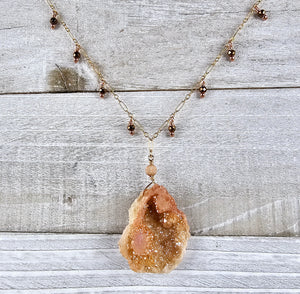 Peach Druzy & Hematite Necklace