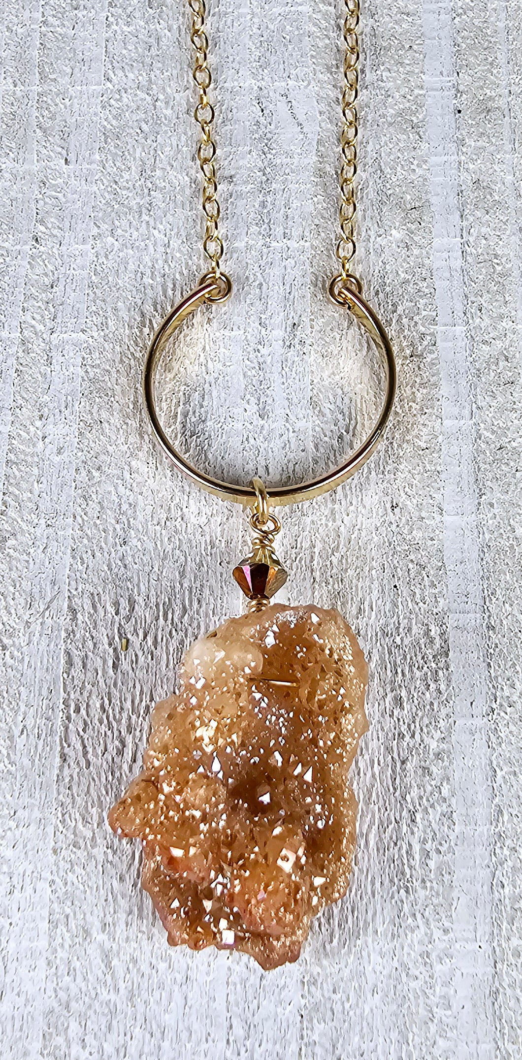 Peach Druzy & Swarovski Crystal Hoop Necklace