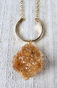 Peach Druzy Hoop Necklace