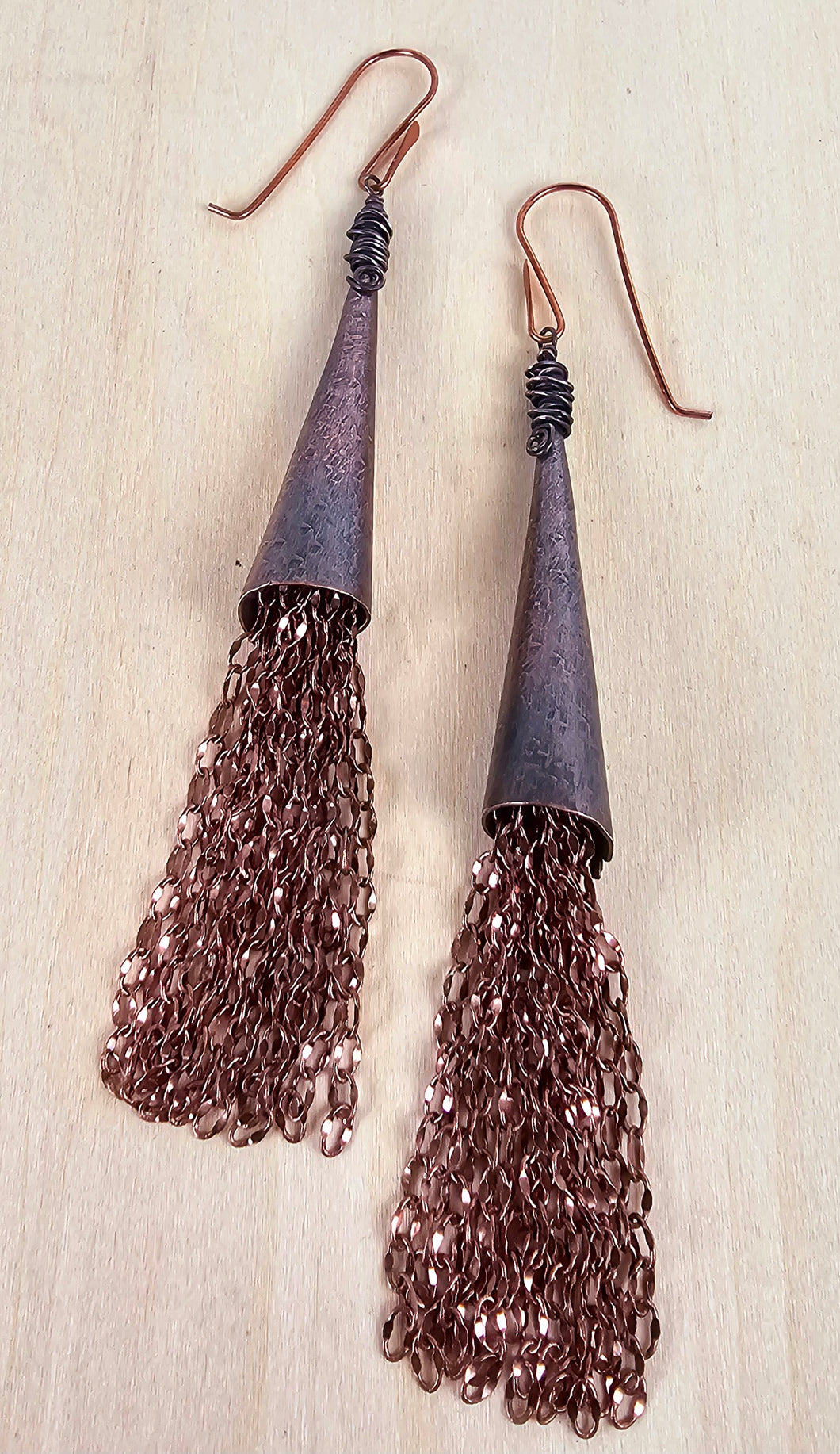 Copper Cone Tassel Earrings