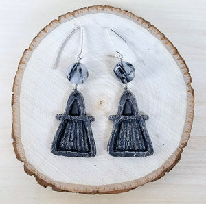 Pewter and Tourmalated Quartz Earrings