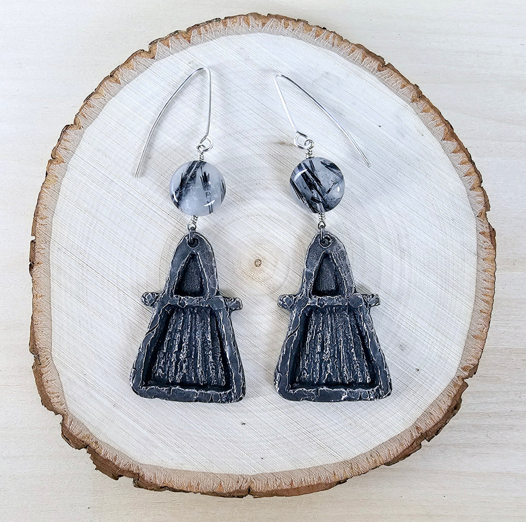 Pewter and Tourmalated Quartz Earrings