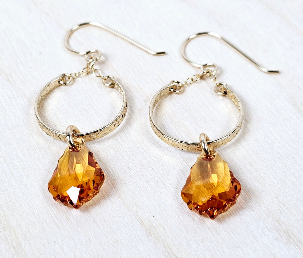 14K Gold Filled Hoop Drop Earrings with Swarovski Crystal