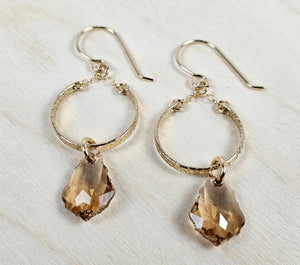 14K Gold Filled Hoop Drop Earrings with Swarovski Crystals