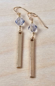 14K Gold Filled Bar Earrings with Swarovski Crystal