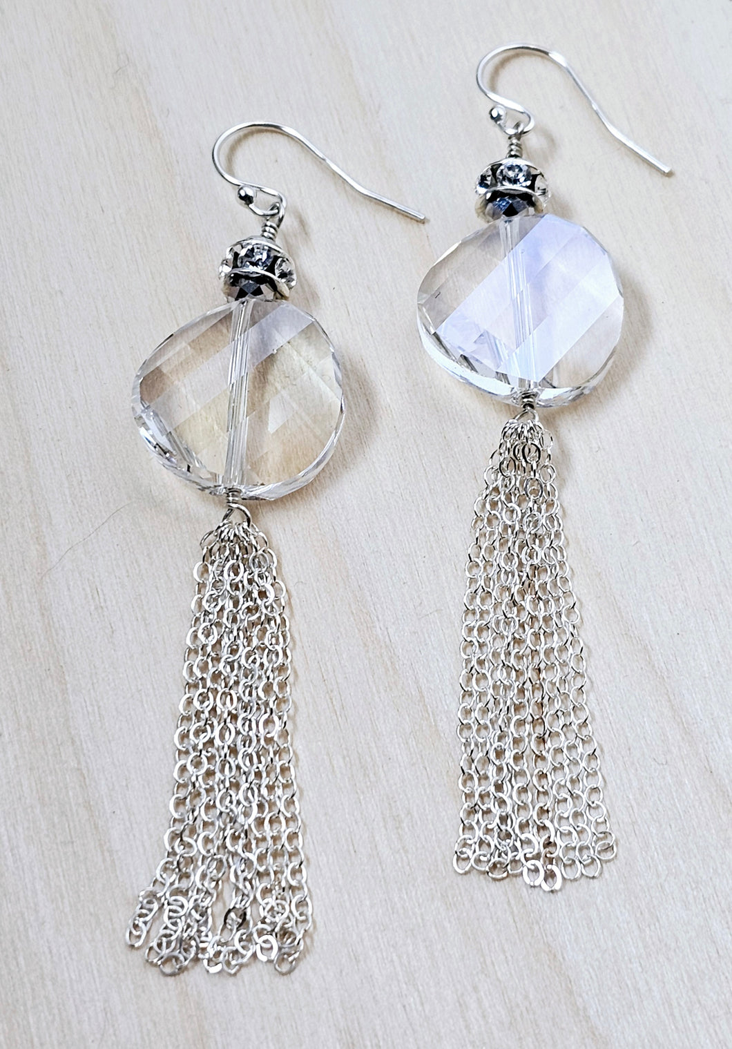 Sterling Silver Tassel Earrings with Faceted Swarovski Crystal