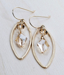 14K Gold Filled Oval Earrings with Swarovski Crystal