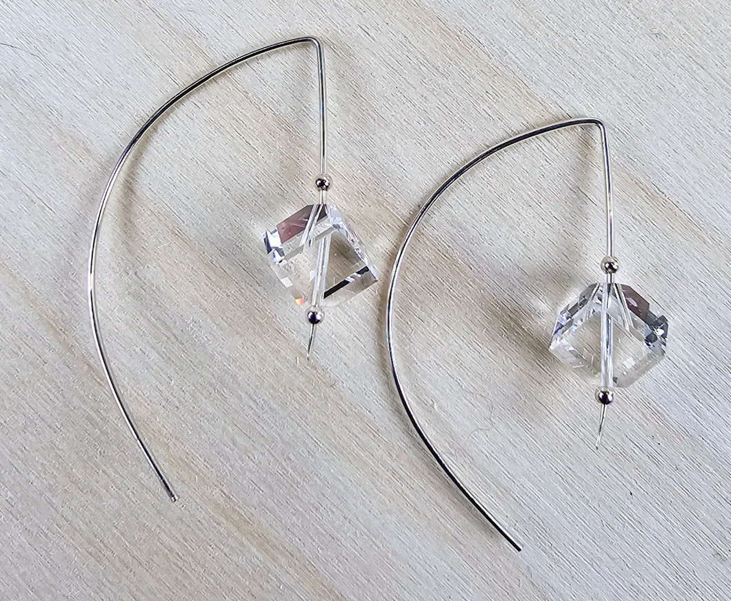 Sterling Silver Earrings with Cubed Swarovski Crystal