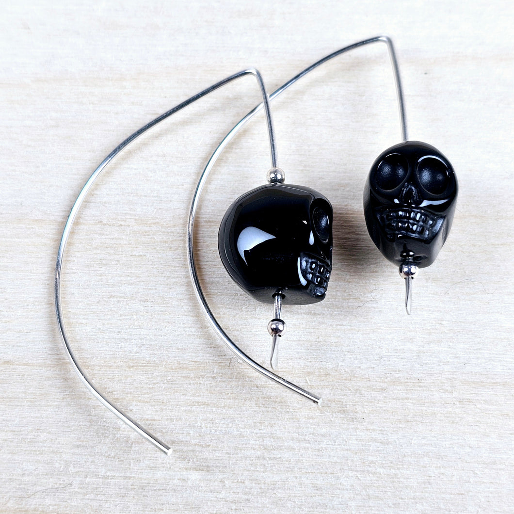 Sterling Silver Earrings with Black Onyx Skulls