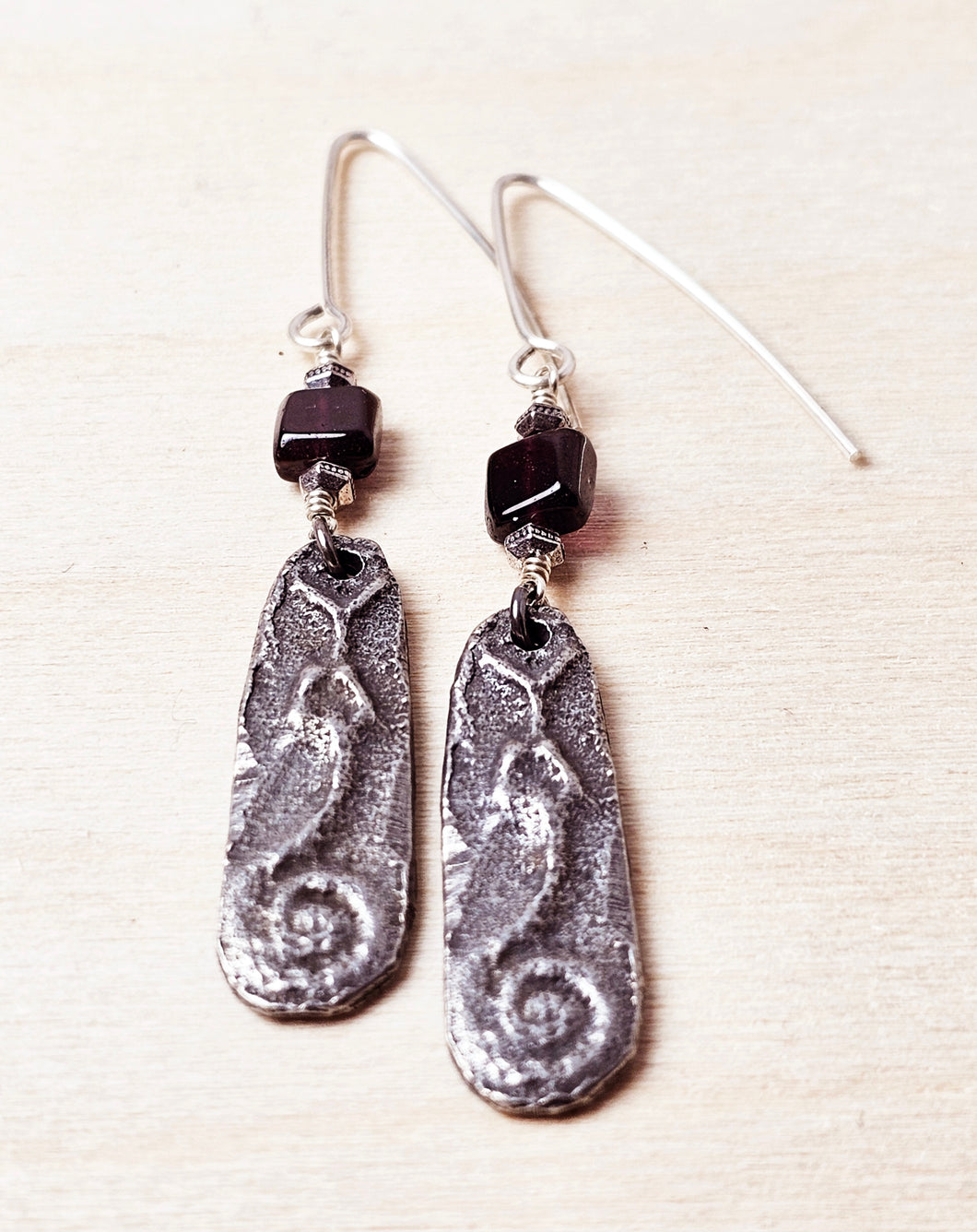 Sterling Silver and Pewter Earrings with Garnet