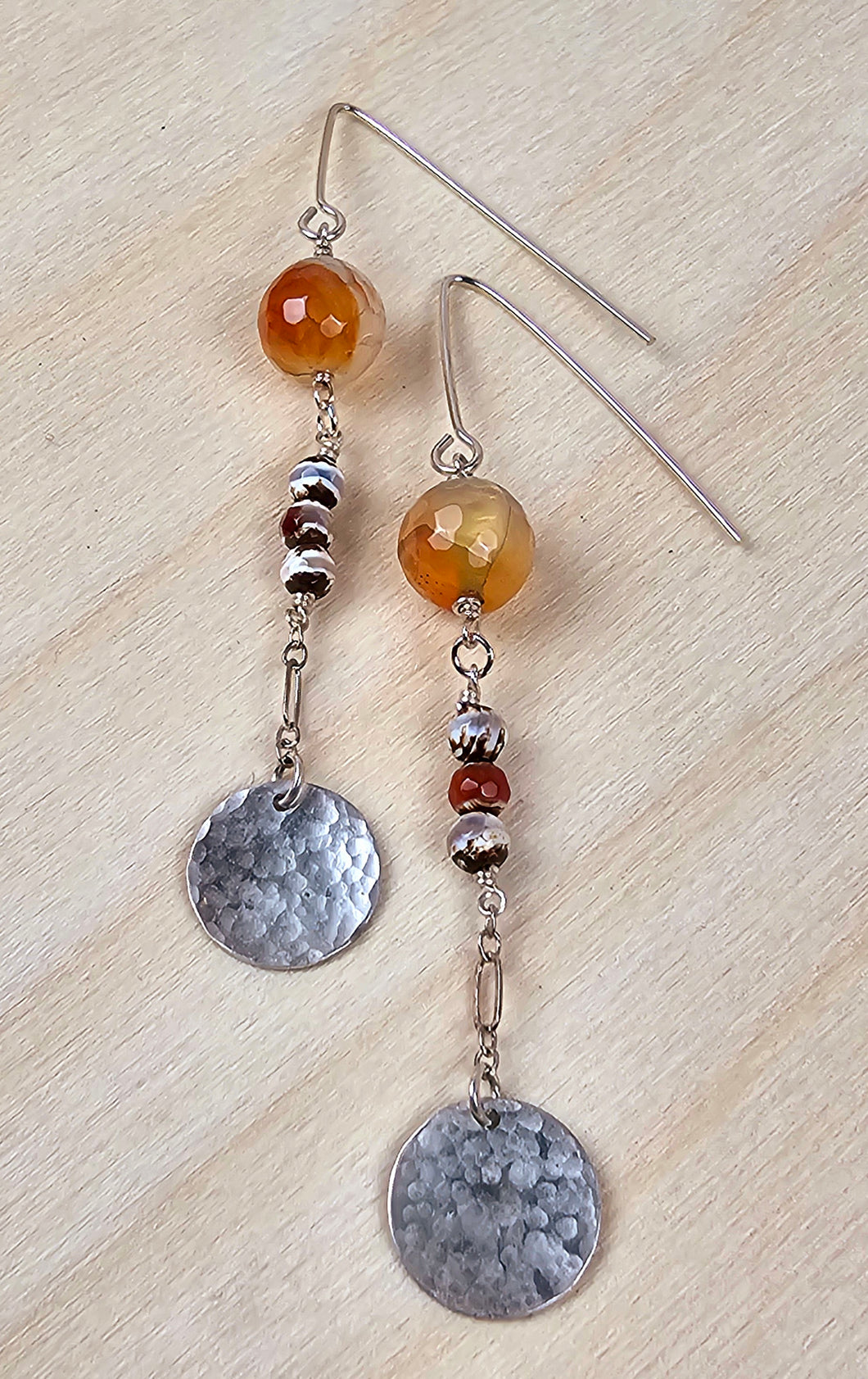 Sterling Silver Disc Earrings with Carnelian and Agate