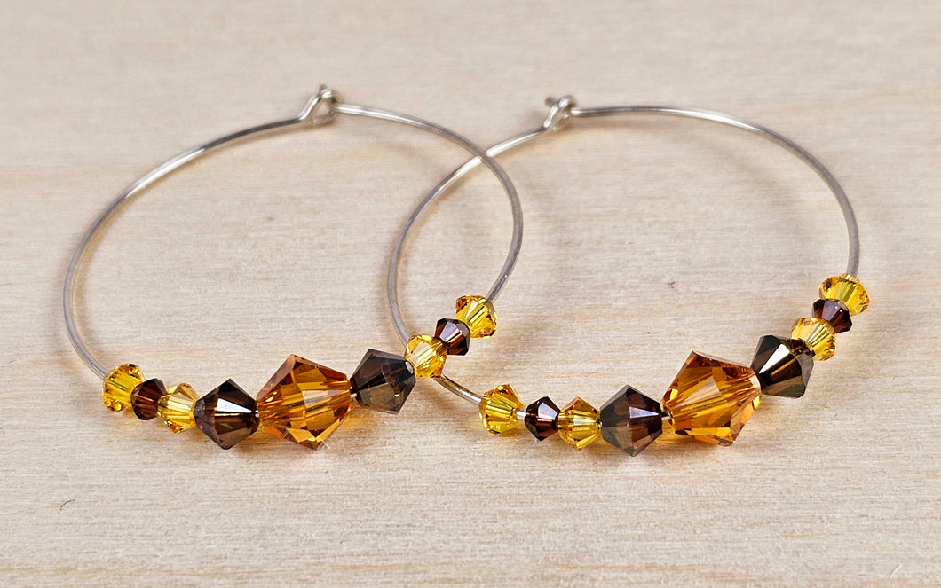 Sterling Silver Hoops with Golden Swarovski Crystals