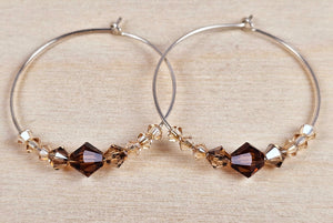 Sterling Silver Hoops with Smoky Swarovski Crystals