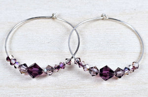 Sterling Silver Hoops with Purple Swarovski Crystals