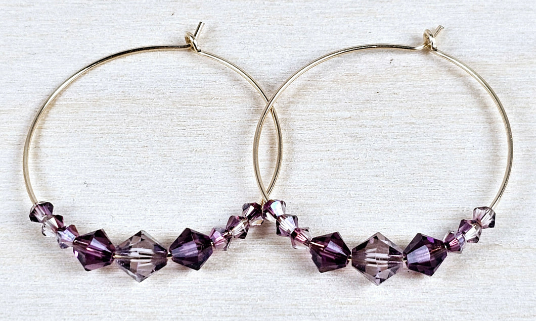 14K Gold Filled Hoops with Purple Swarovski Crystals