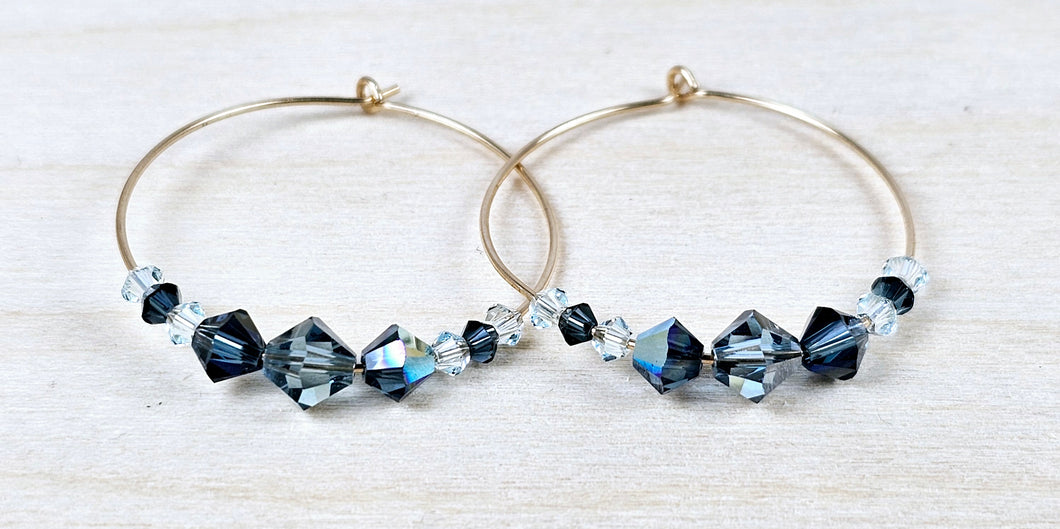 14K Gold Filled Hoops with Blue Swarovski Crystals