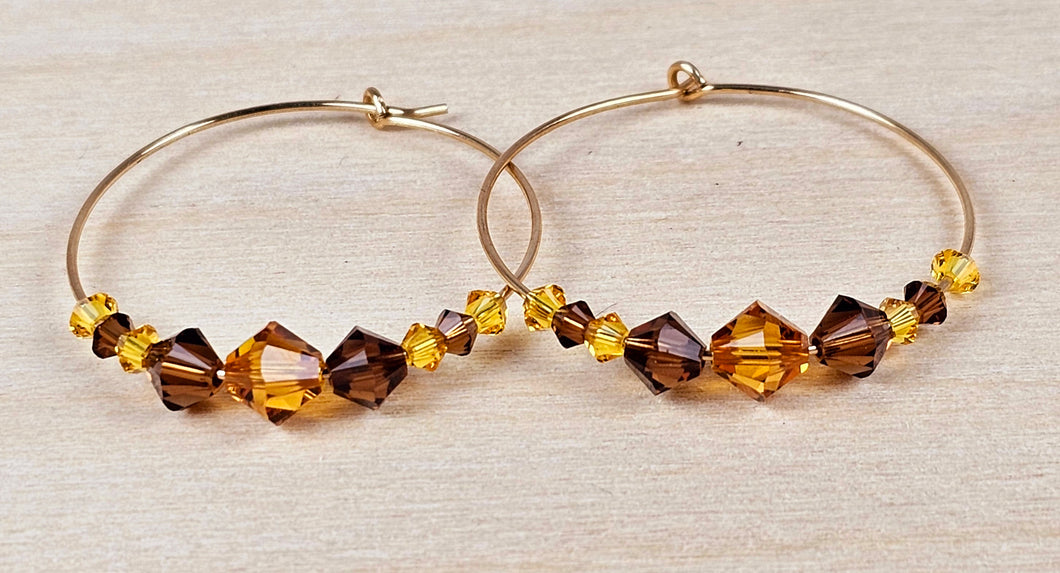 14K Gold Filled Hoops with Golden Swarovski Crystals