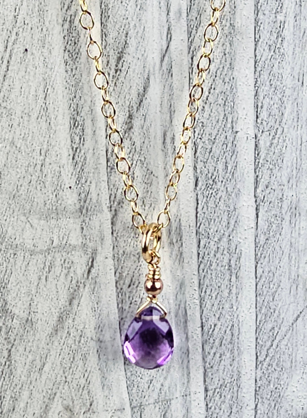 14K Gold Filled Baby Briolette Necklace with Amethyst