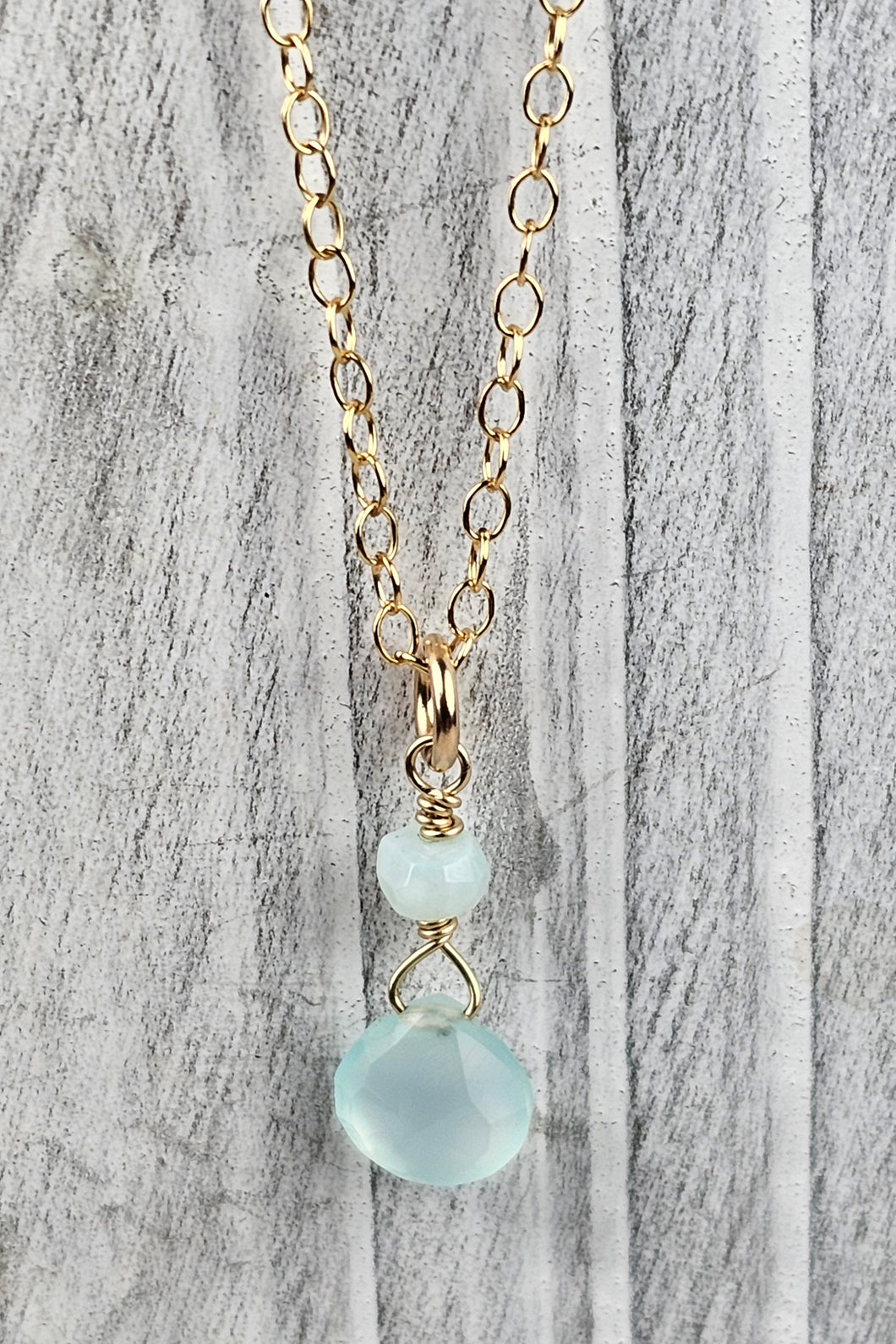 14K Gold Filled Baby Briolette Necklace with Chalcedony