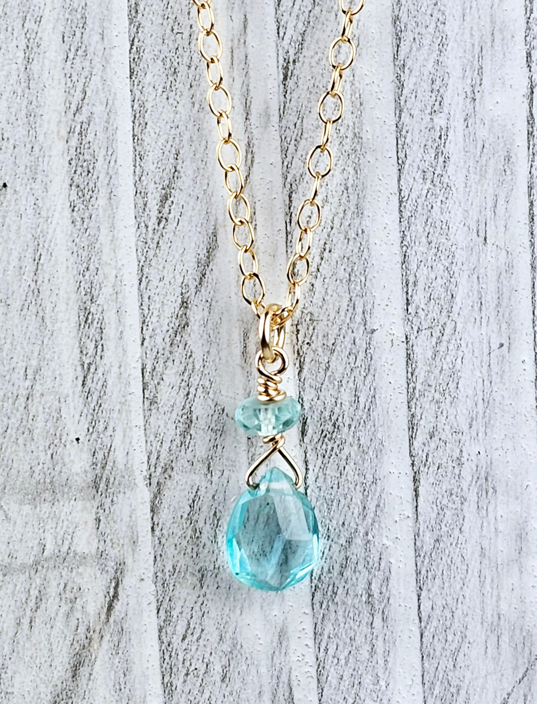 14K Gold Filled Baby Briolette Necklace with Apatite