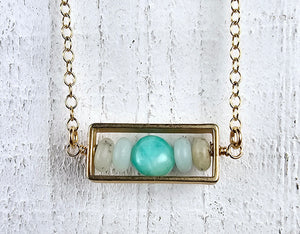 14K Gold Filled Rectangle Necklace with Amazonite