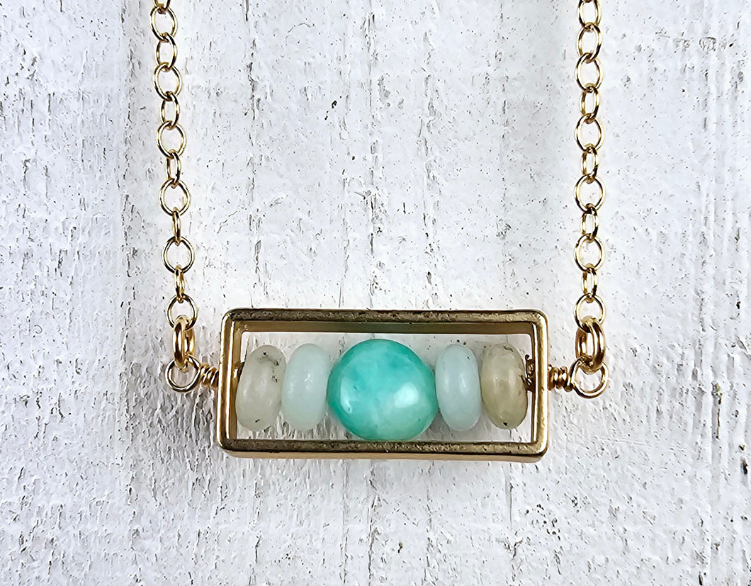 14K Gold Filled Rectangle Necklace with Amazonite