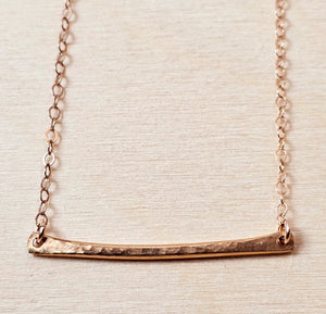 14K Rose Gold Filled Necklace with Bronze Hammered Bar