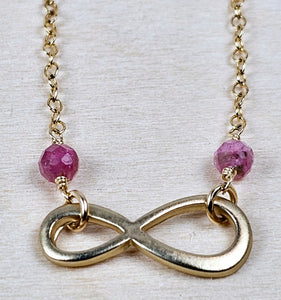 !4K gold Filled Infinity Necklace with Watermelon Tourmaline