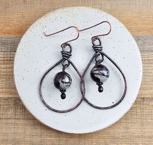 Copper Twisted Teardrop Earrings with Agate