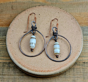Copper Twisted Teardrop Earrings with Botswana Earrings