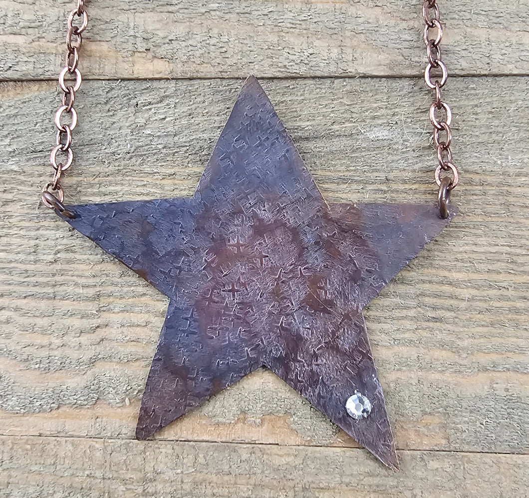 Copper Star Necklace with Swarovski Crystal Rhinestone