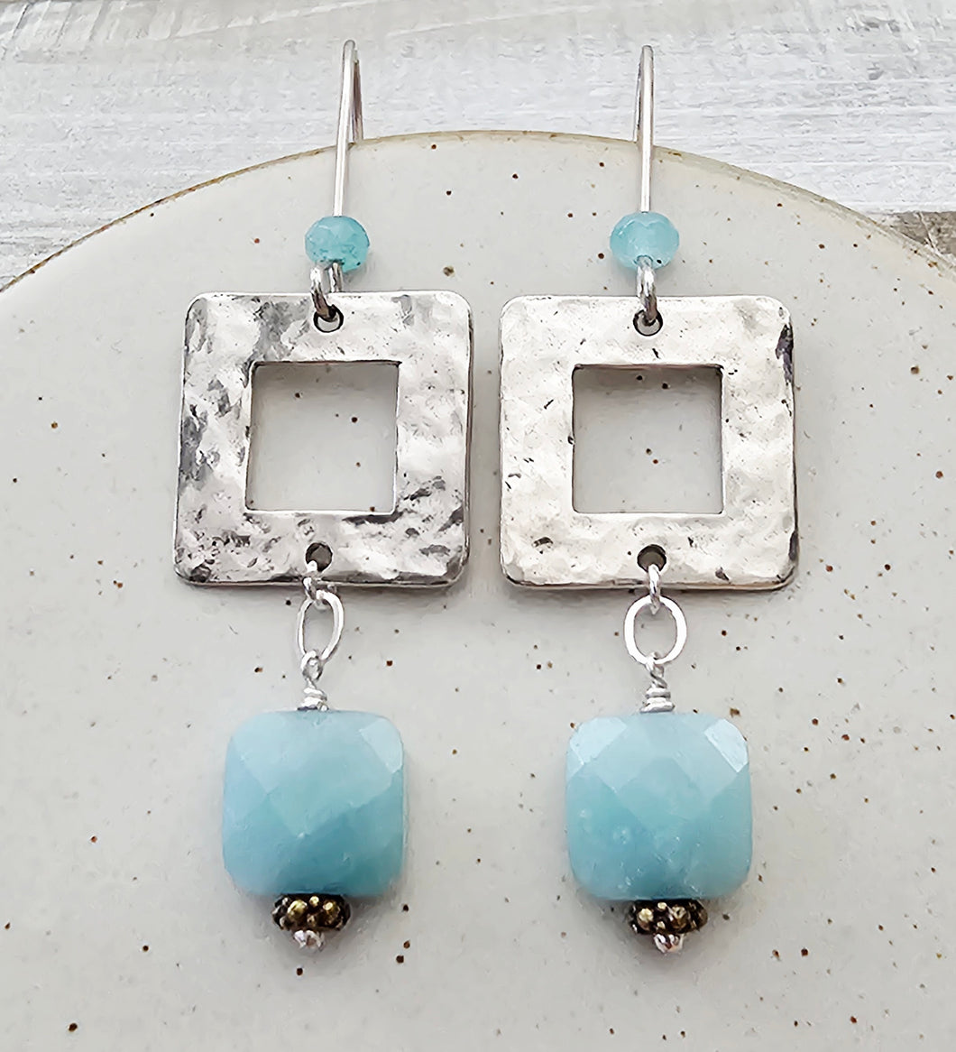 Sterling Silver Earrings with Amazonite and Aquamarine