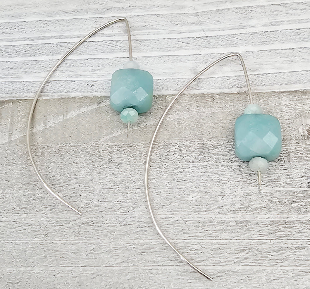 Sterling Silver Earrings with Amazonite and Peruvian Opal