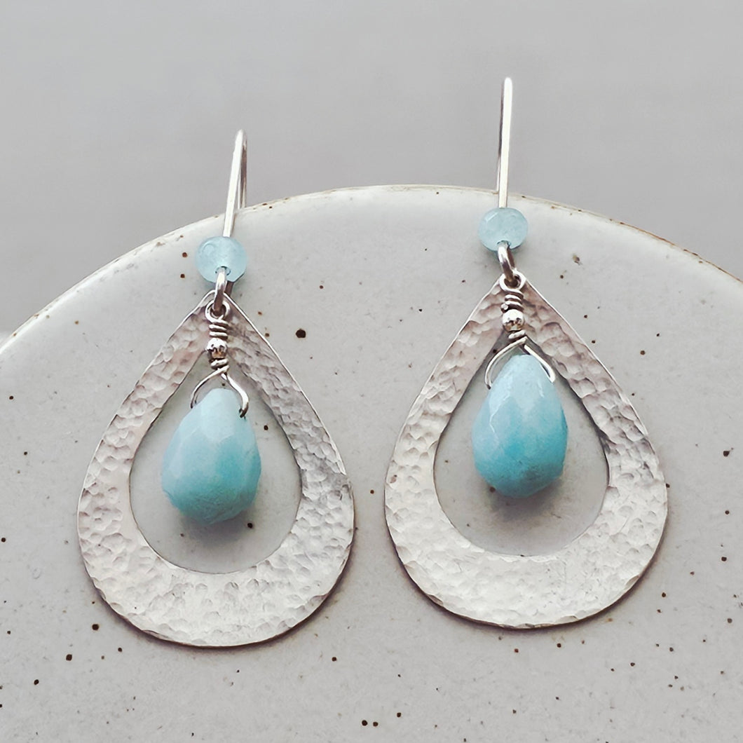 Sterling Silver Teardrop Earrings with Amazonite and Aquamarine