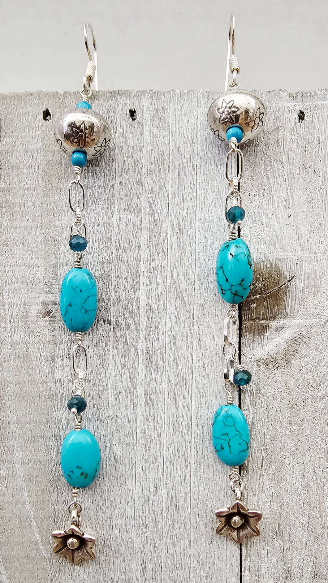 Sterling Silver Earrings with Turquoise and Apatite