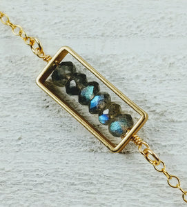 Gold Filled Rectangle Necklace with Labradorite