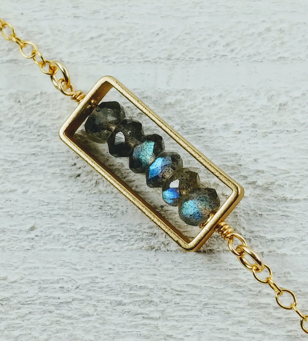 Gold Filled Rectangle Necklace with Labradorite