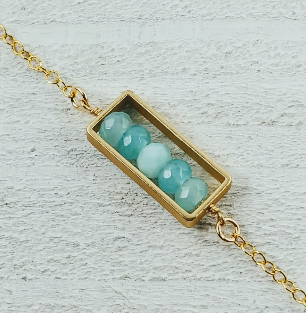 Gold Filled Rectangle Necklace with Amazonite and Agate