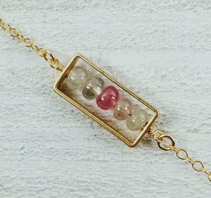 Gold Filled Rectangle Necklace with Spinel