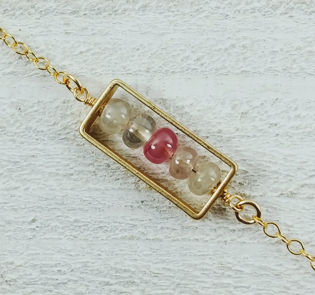 Gold Filled Rectangle Necklace with Spinel