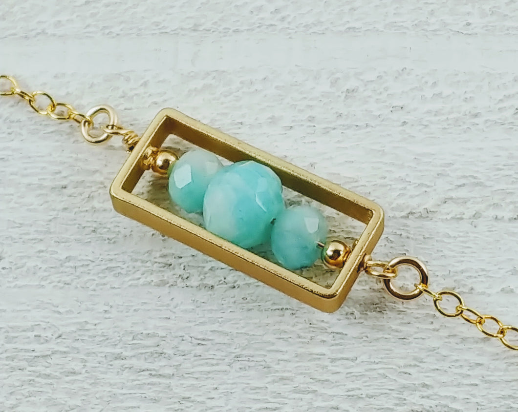 Gold Filled Rectangle Necklace with Amazonite