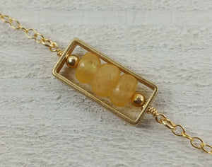 Gold Filled Rectangle Necklace with Honey Jade