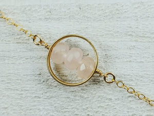 Gold Filled Large Circle Necklace with Rose Quartz