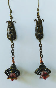 Brass Filigree Tulip Earrings with Bell Flowers