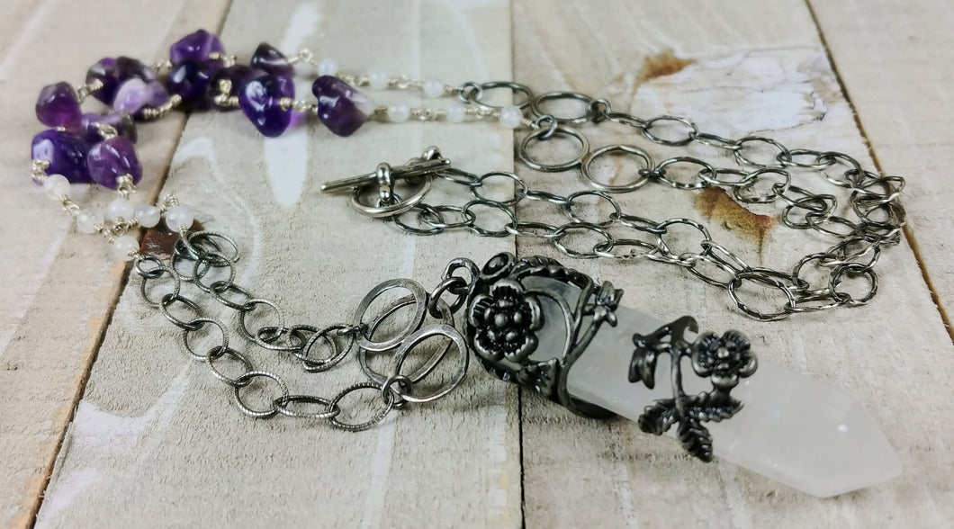 Quartz Necklace with Amethyst and Moonstone