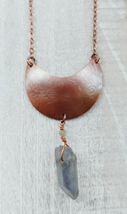 Copper Moon Necklace with Electroplated Quartz