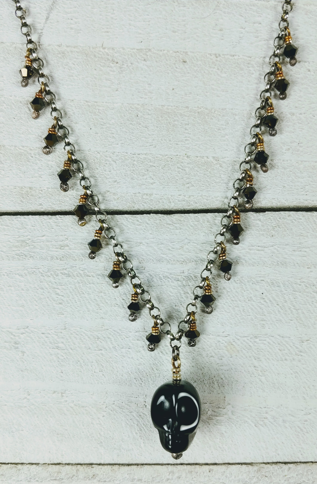 Sterling Silver Necklace with Black Onyx Skull
