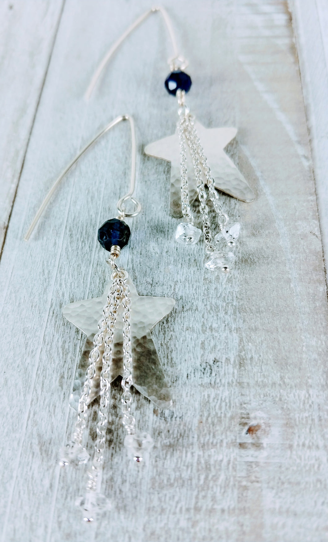 Hammered Sterling Silver Earrings with Iolite